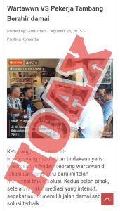 Hoax: Berita wartawan vs pekerja tambang berakhir damai